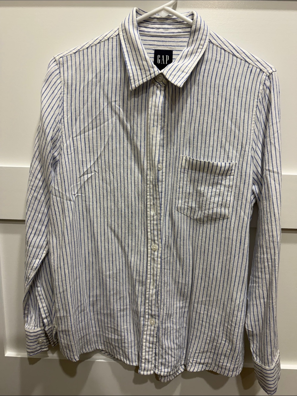 GAP White Button-Down Shirt with Blue Pinstripes